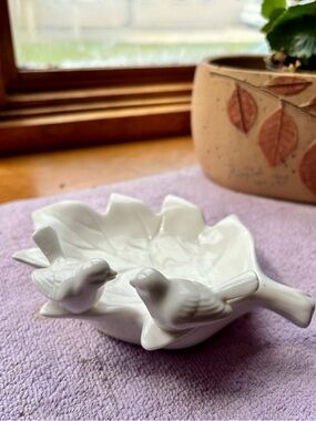 White Ceramic Bird Trinket Dish
